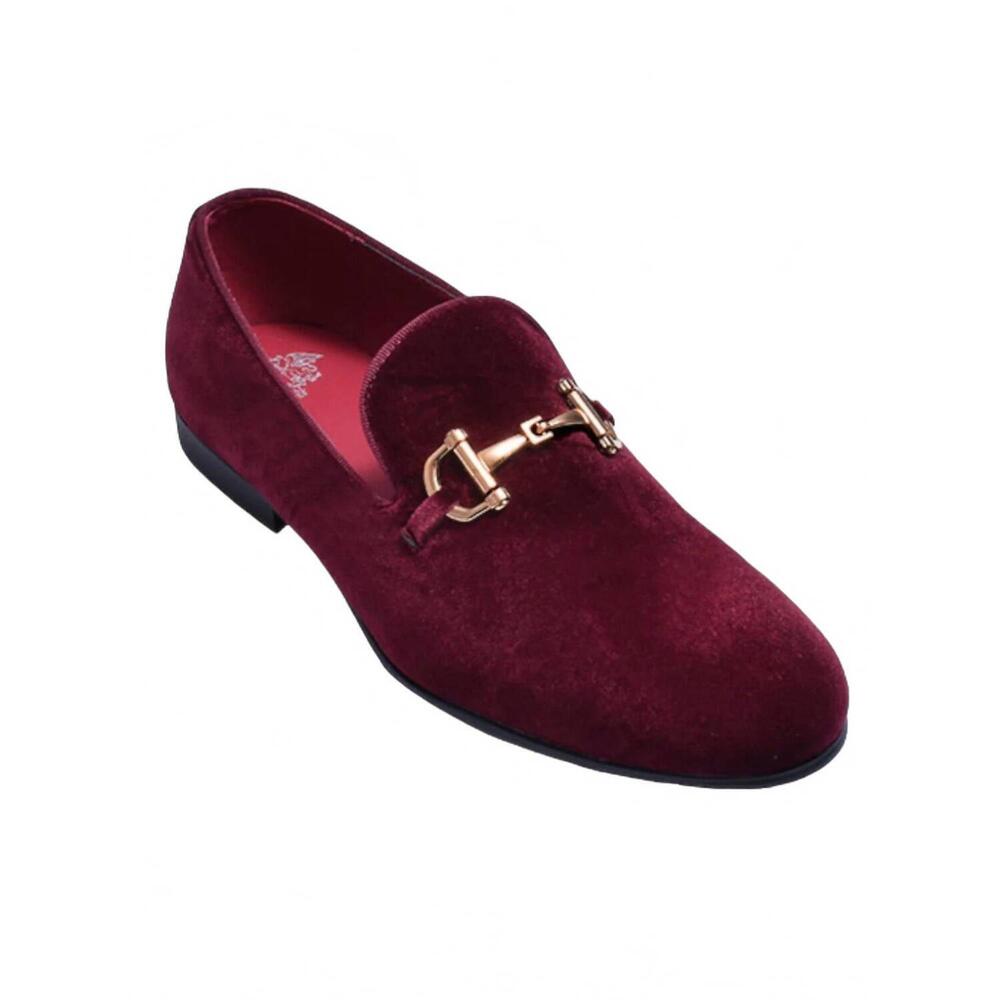 NEW ROYAL SHOES men's velvet formal slip on loafers in burgundy